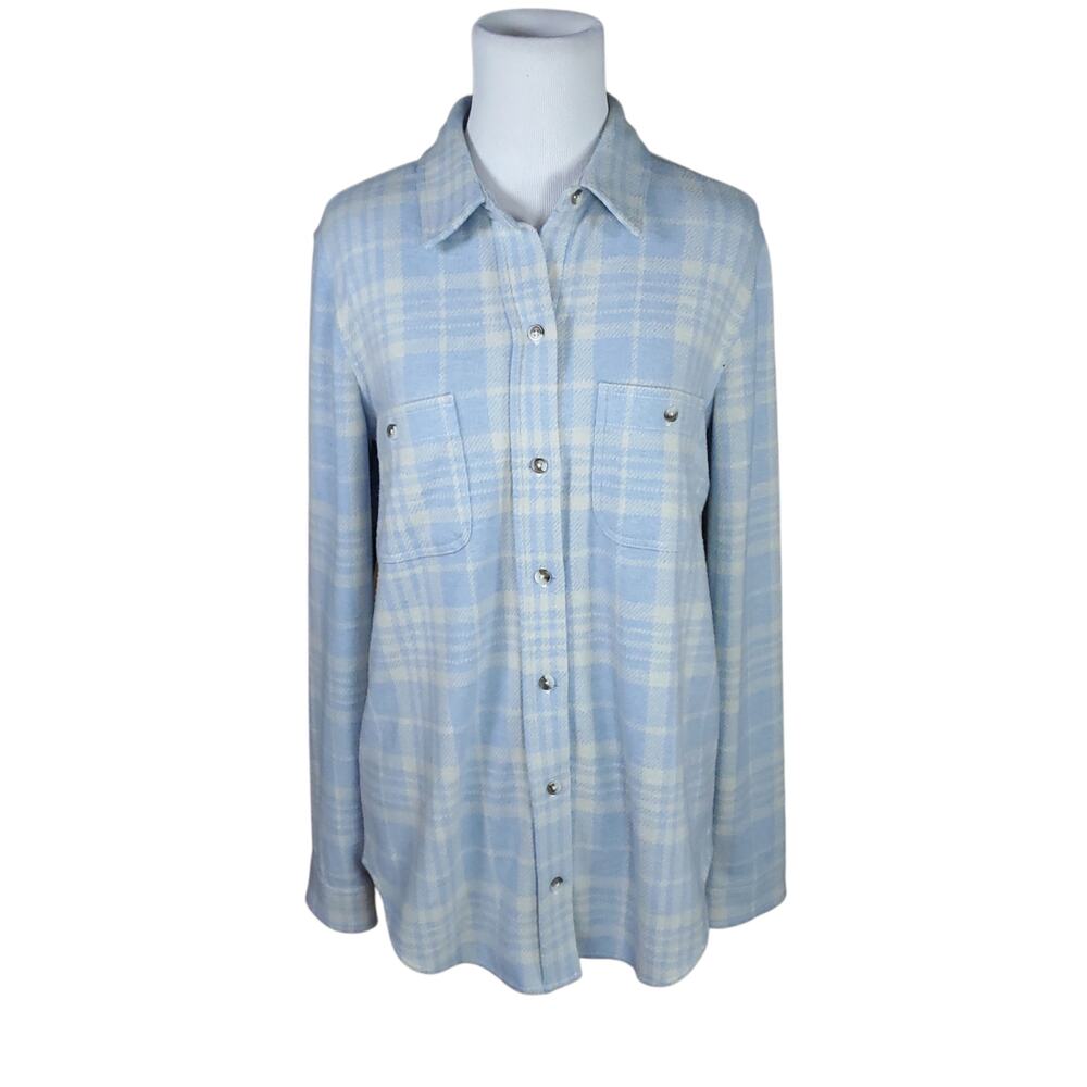 Faherty Legend Sweater Shirt Blue White Plaid Button Down Sz S